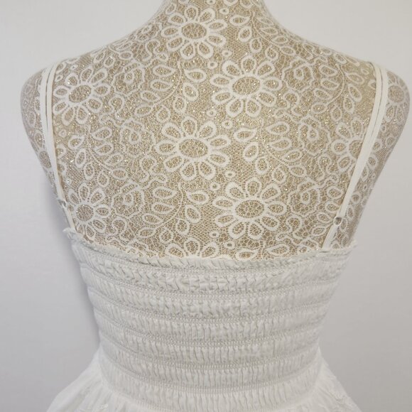 Forever 21 Size Small White Embroidered Ruched Tulle Hem Smocked Midi Dress - Picture 11 of 16